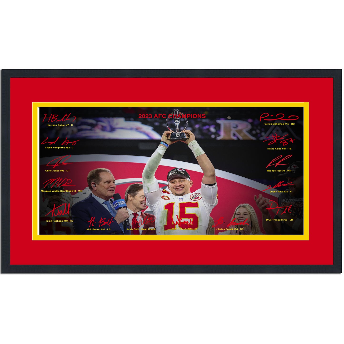 Framed Kansas City Chiefs 2023 AFC Champions Facsimile Signature Team Auto 16x24 Football Photo