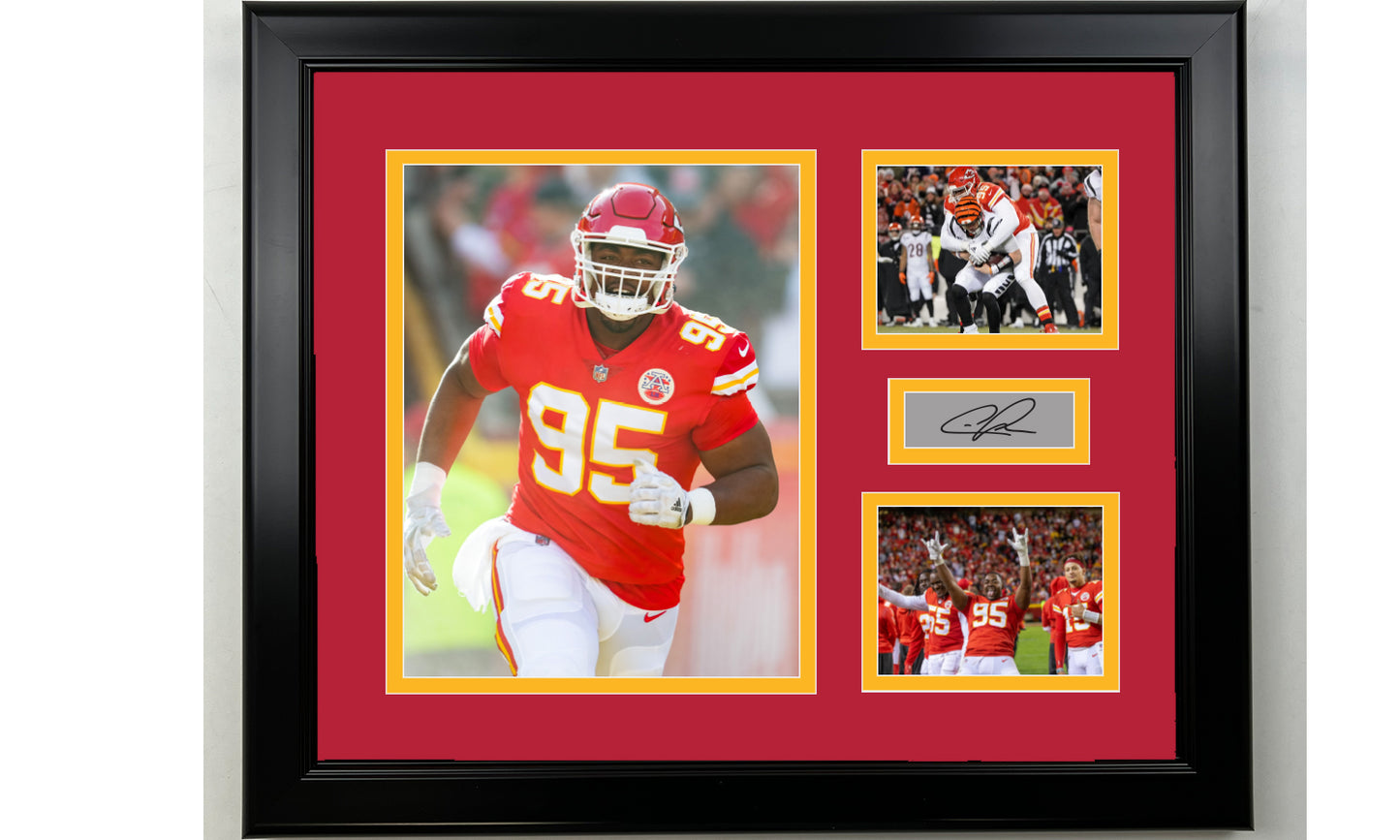 Framed Chris Jones Kansas City Chiefs Facsimile Laser Engraved Signature Football 14x11 3 Photo Collage