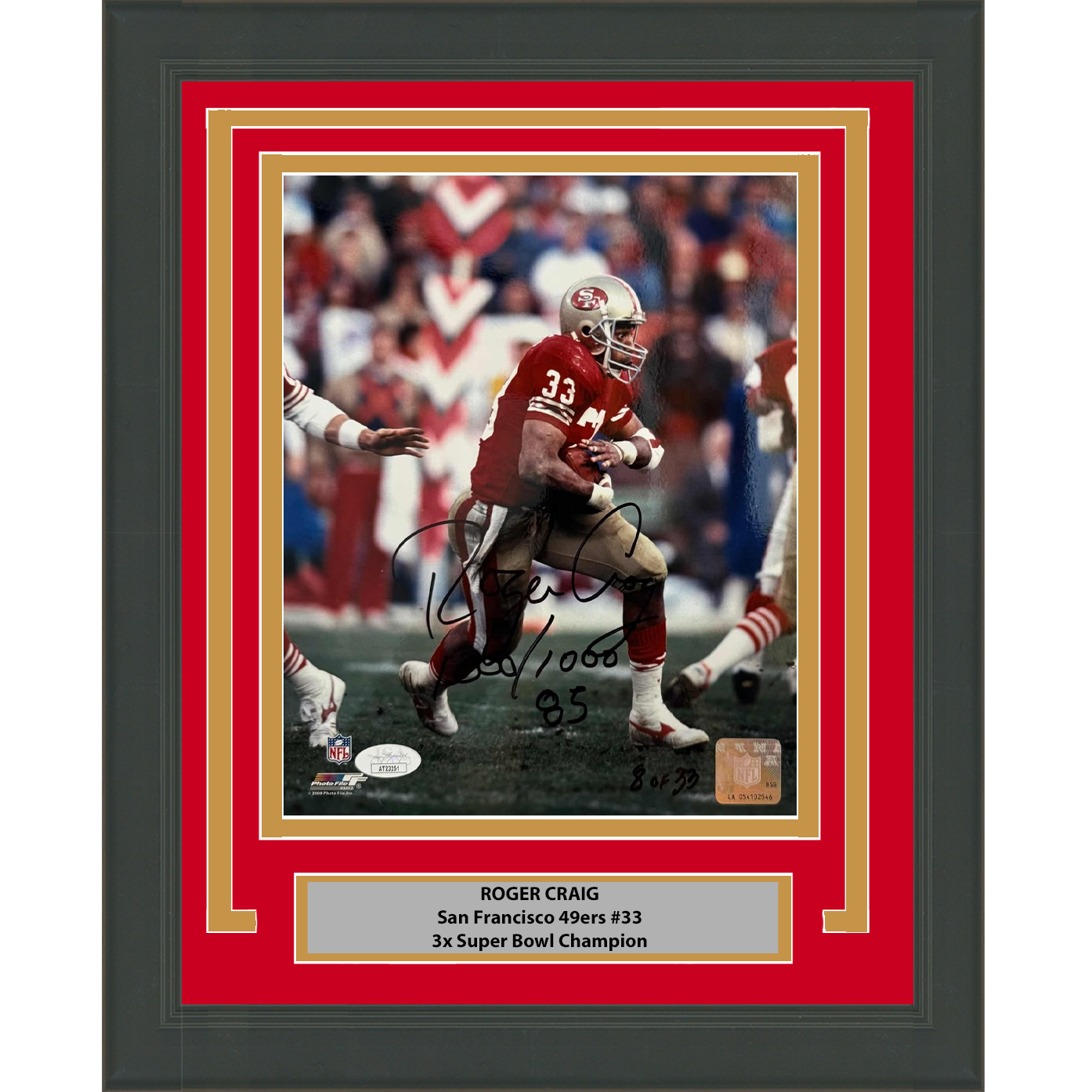 Framed Autographed/Signed Roger Craig San Francisco 49ers 8x10 Football Photo JSA COA #2