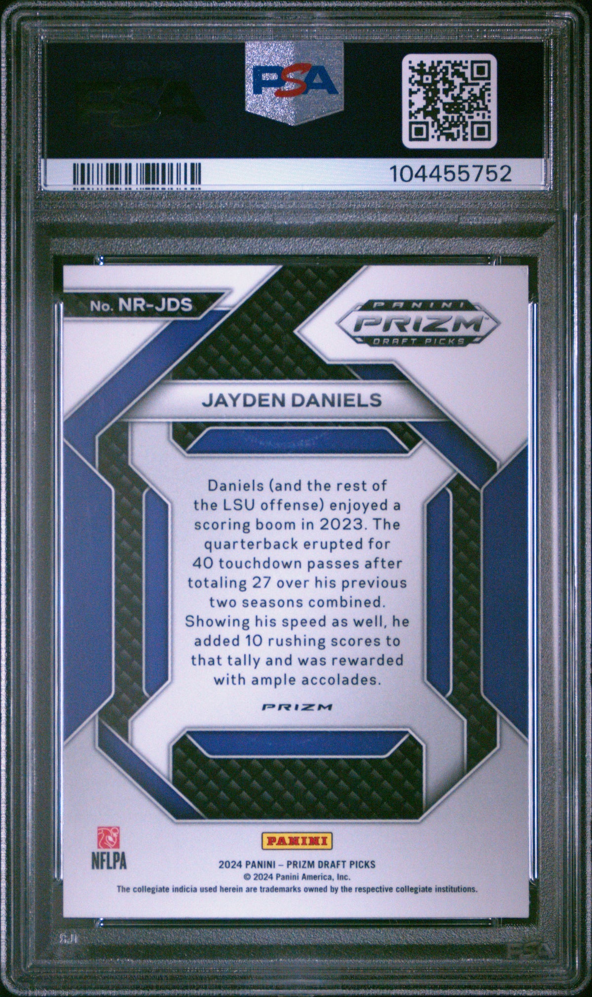 Graded 2024 Panini Prizm Draft Picks Jayden Daniels #NRJDS New Recruits Green Prizm Rookie RC Football Card PSA 10 Gem Mint