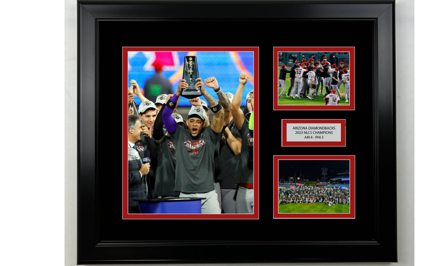 Framed Arizona Diamondbacks 2023 NLCS Champions Facsimile Laser Engraved Signature Baseball 14x11 3 Photo Collage