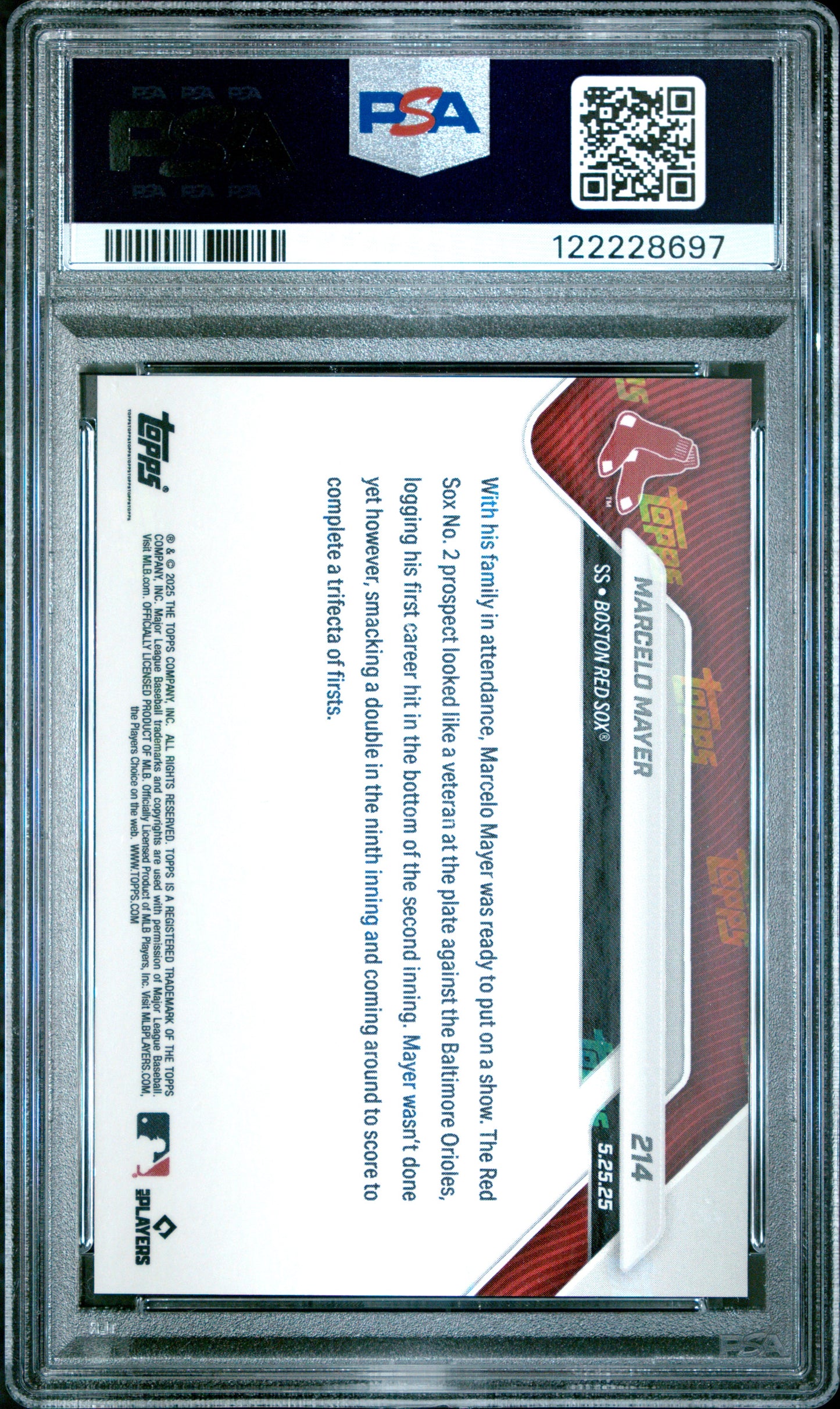 Graded 2025 Topps Now Marcelo Mayer #214 Orange Foil /25 Rookie RC Baseball Card PSA 9 Mint