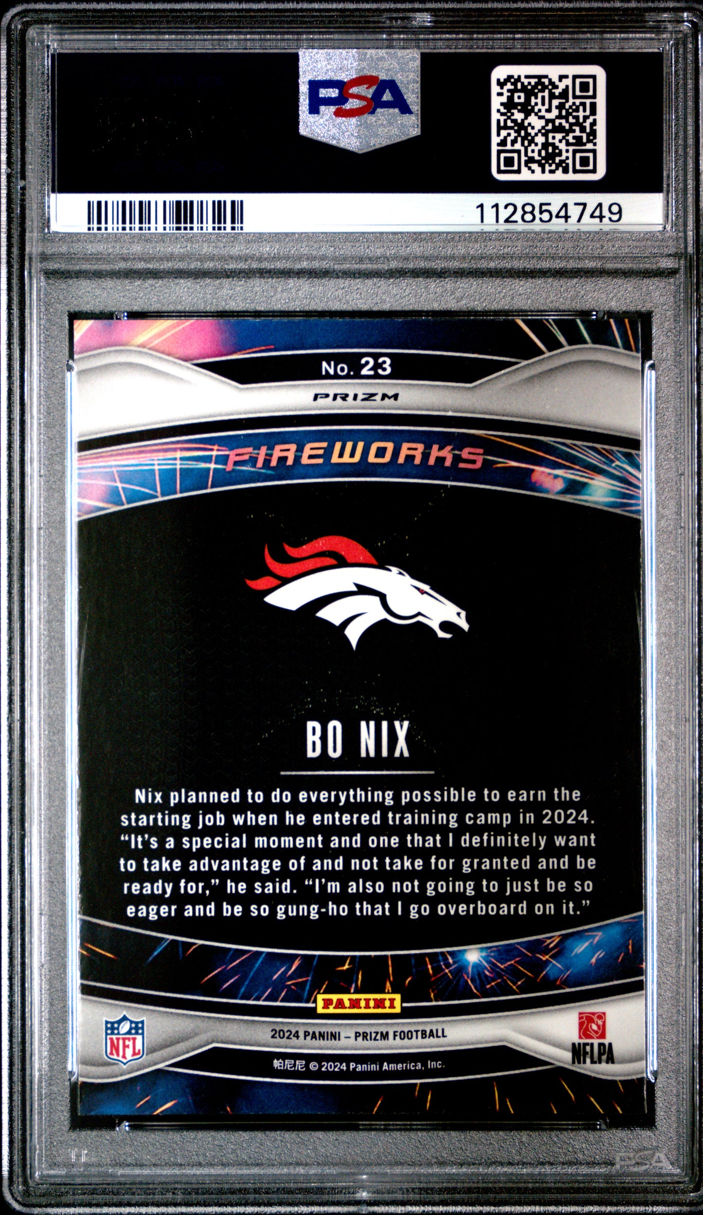 Graded 2024 Panini Prizm Bo Nix #23 Fireworks Green Ice Rookie RC Football Card PSA 10 Gem Mint