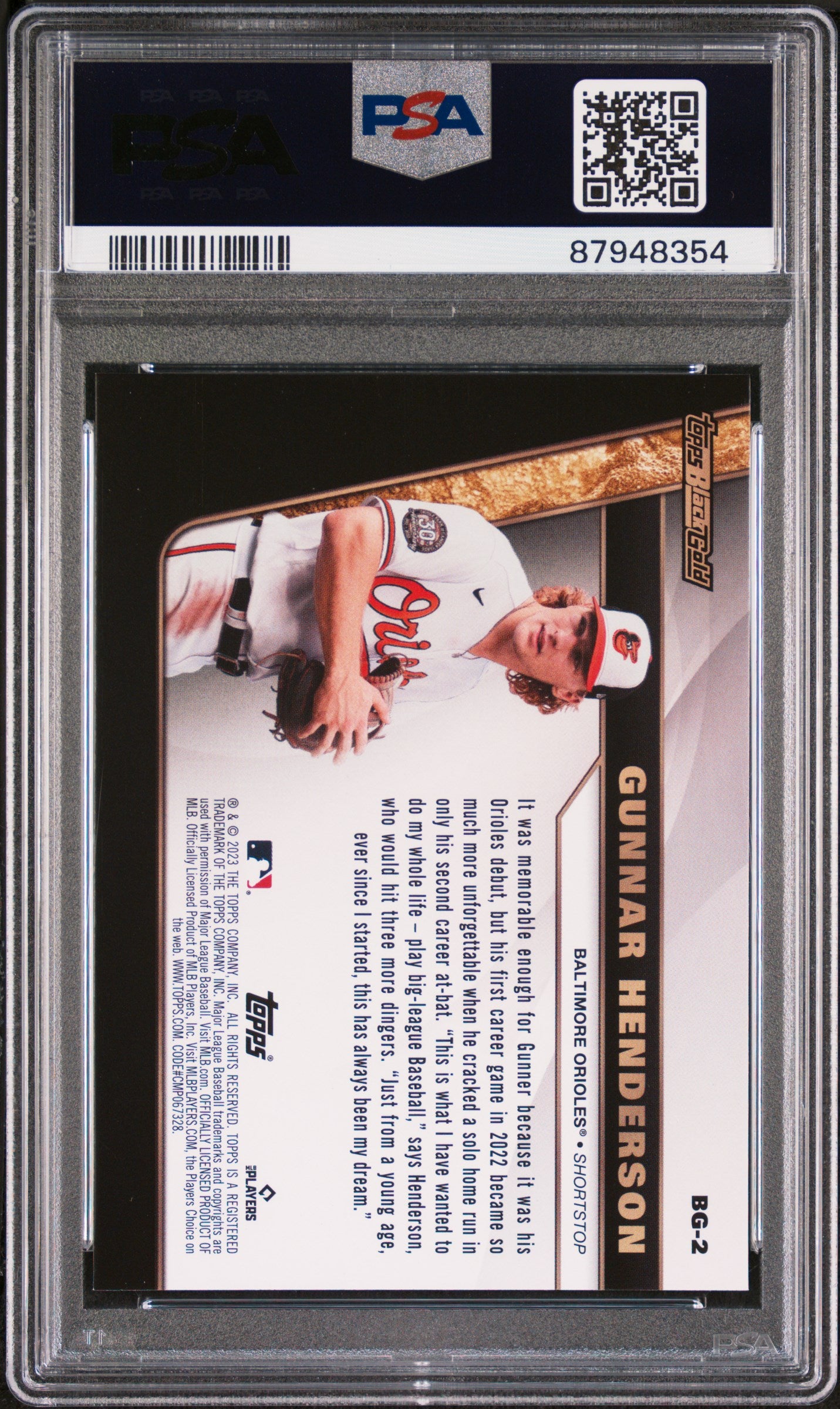 Graded 2023 Topps Update Gunnar Henderson #BG2 Black Gold Rookie RC Baseball Card PSA 10 Gem Mint