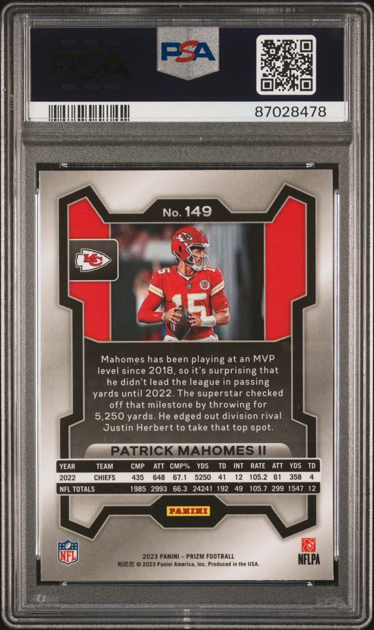 Graded 2023 Panini Prizm Patrick Mahomes II #149 Football Card PSA 10 Gem Mint