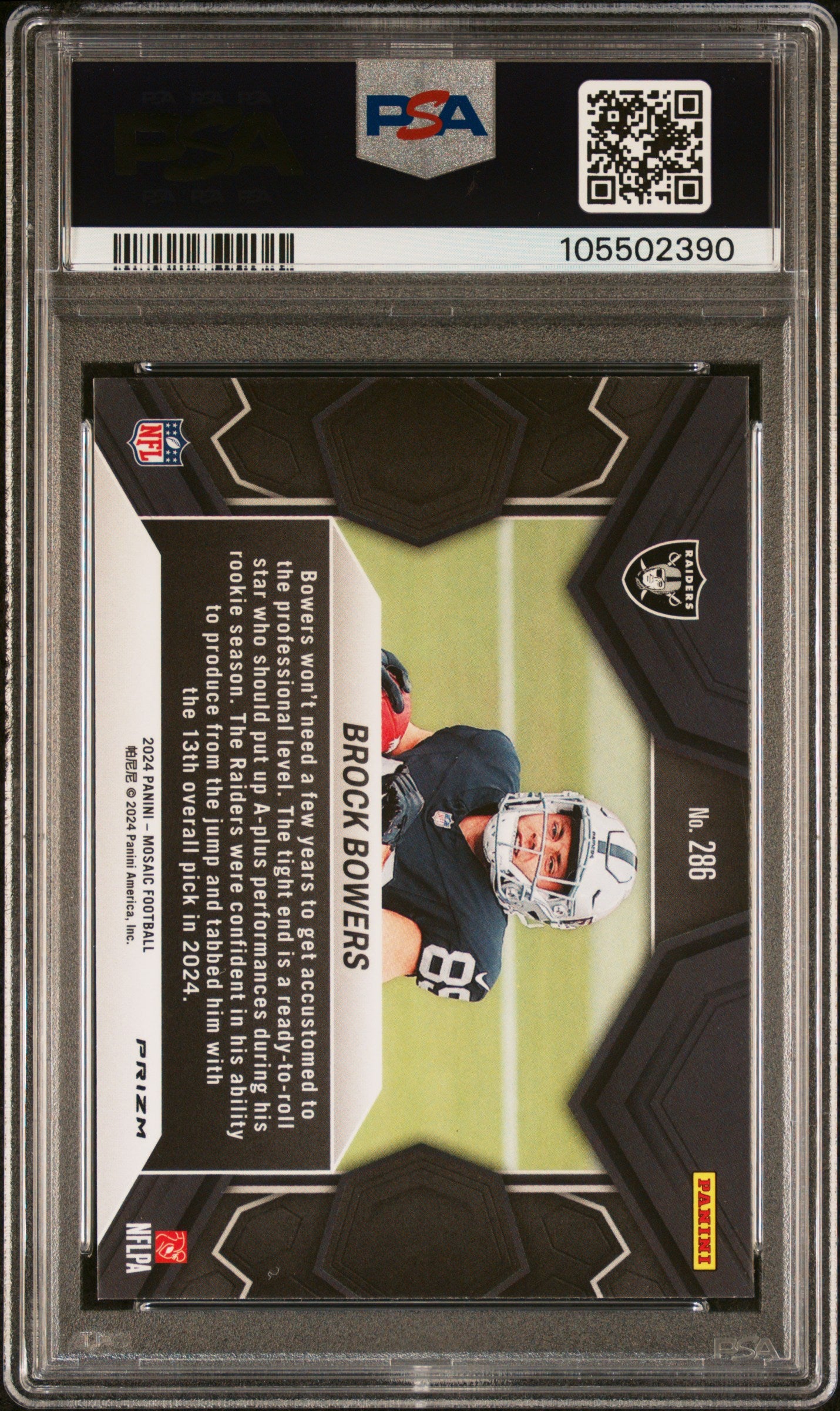 Graded 2024 Panini Mosaic Brock Bowers #286 Reactive Yellow Rookie RC Football Card PSA 10 Gem Mint