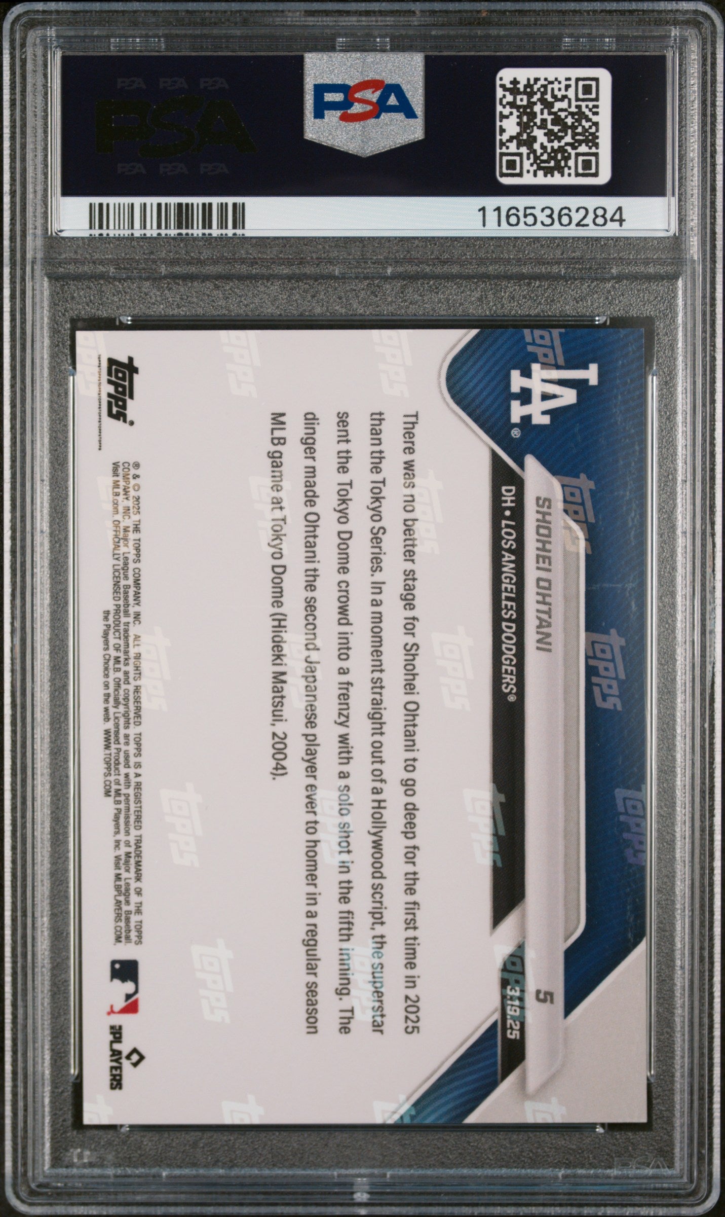 Graded 2025 Topps Now Shohei Ohtani #5 Reigning MVP Launches His 1st HR of 2025 Baseball Card PSA 10 Gem Mint