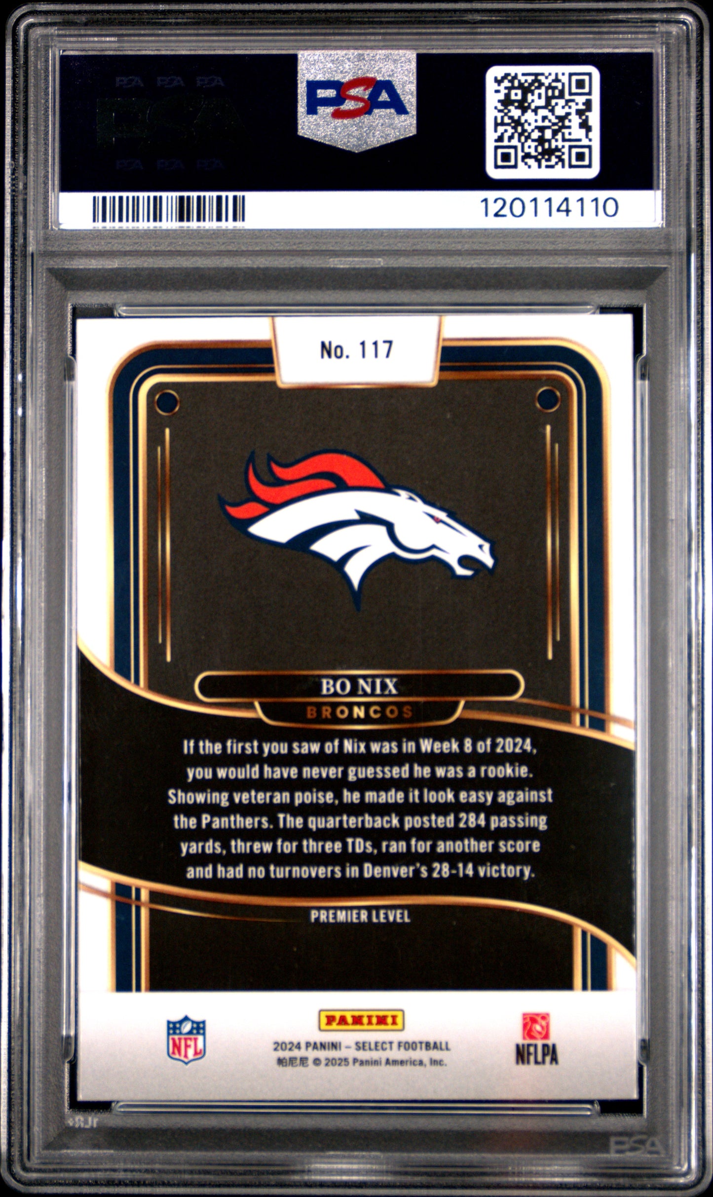 Graded 2024 Panini Select Bo Nix #117 Rookie RC Football Card PSA 10 Gem Mint