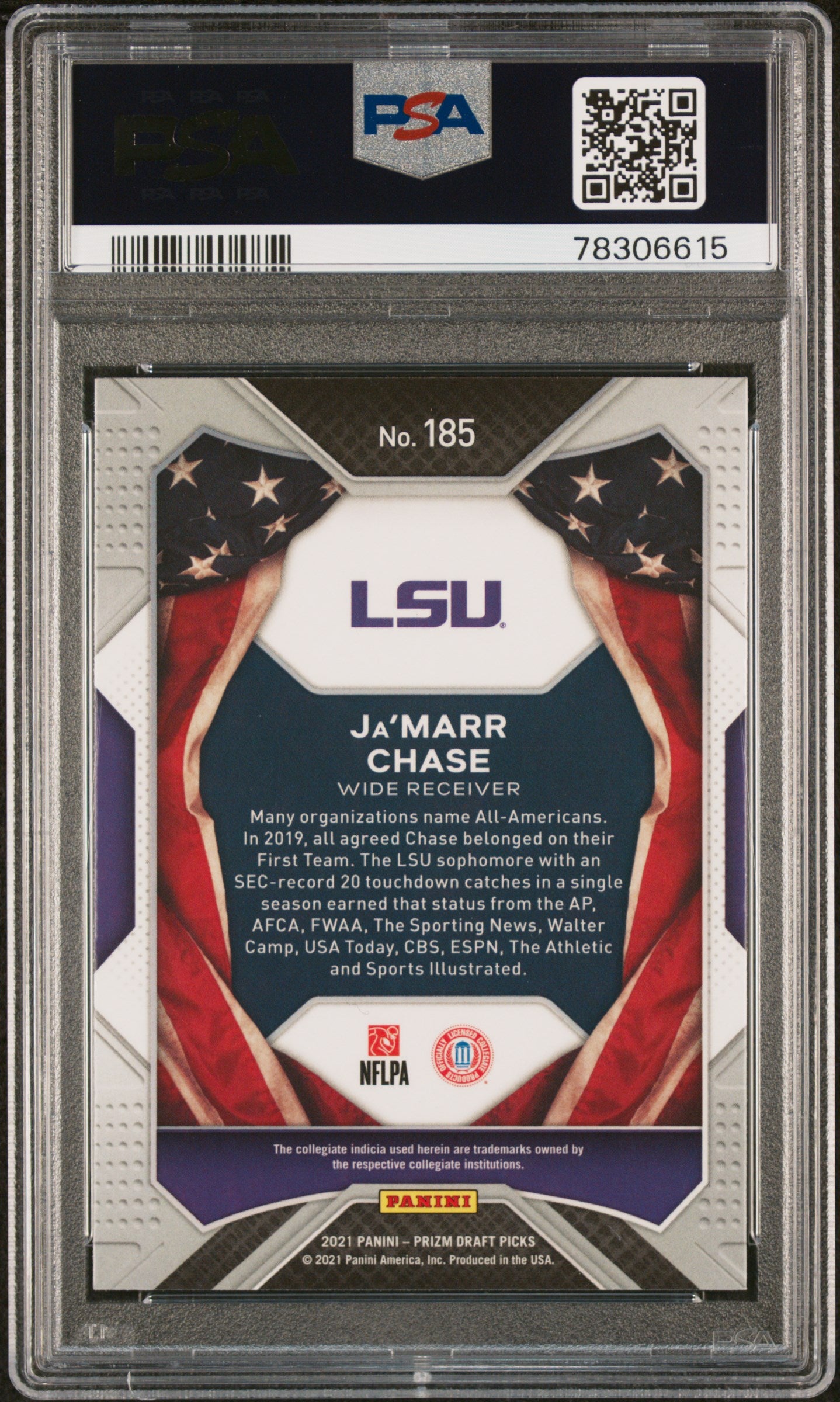 Graded 2021 Panini Prizm DP Ja'Marr Chase #185 Rookie RC Football Card PSA 10 Gem Mint