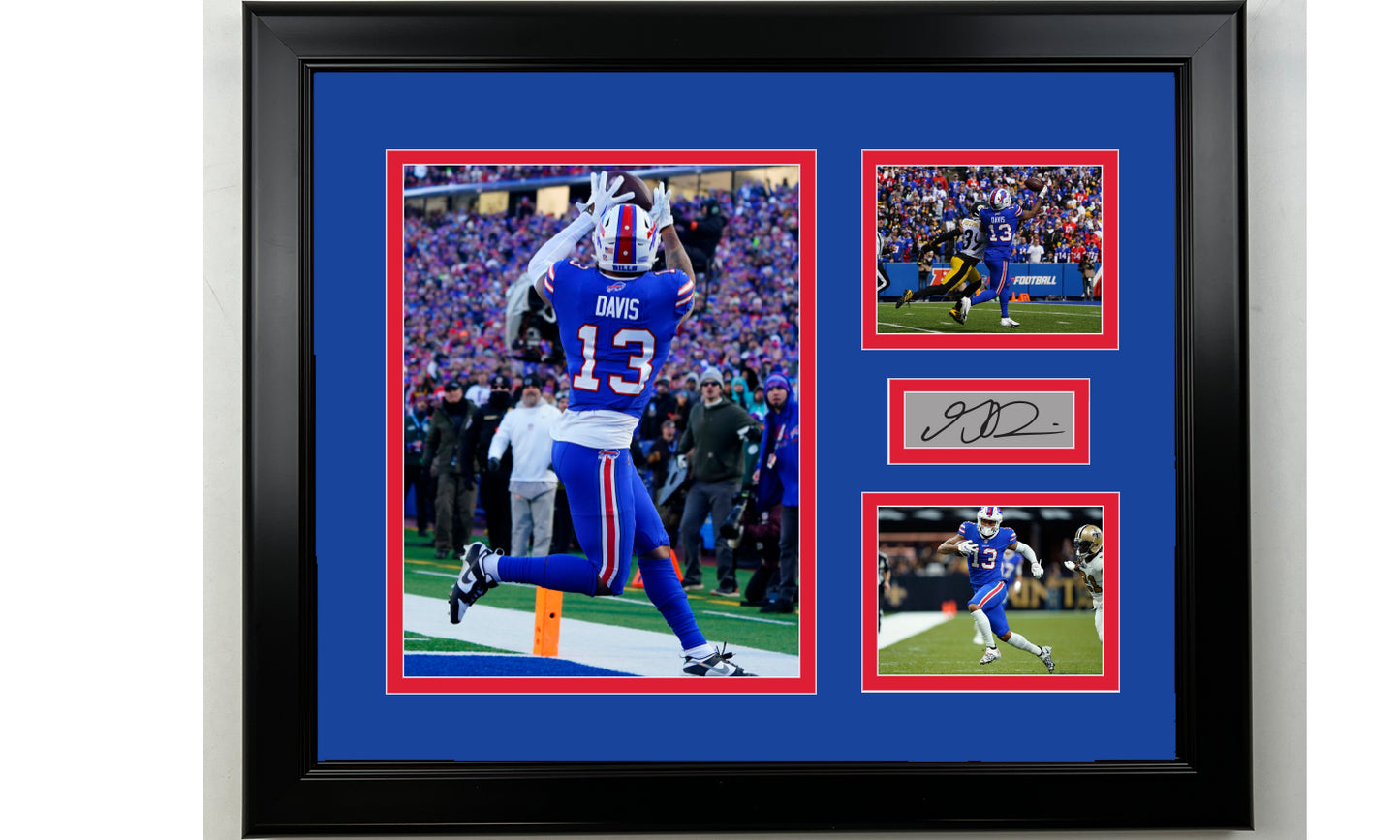 Framed Gabe Davis Buffalo Bills Facsimile Laser Engraved Signature Football 14x11 3 Photo Collage