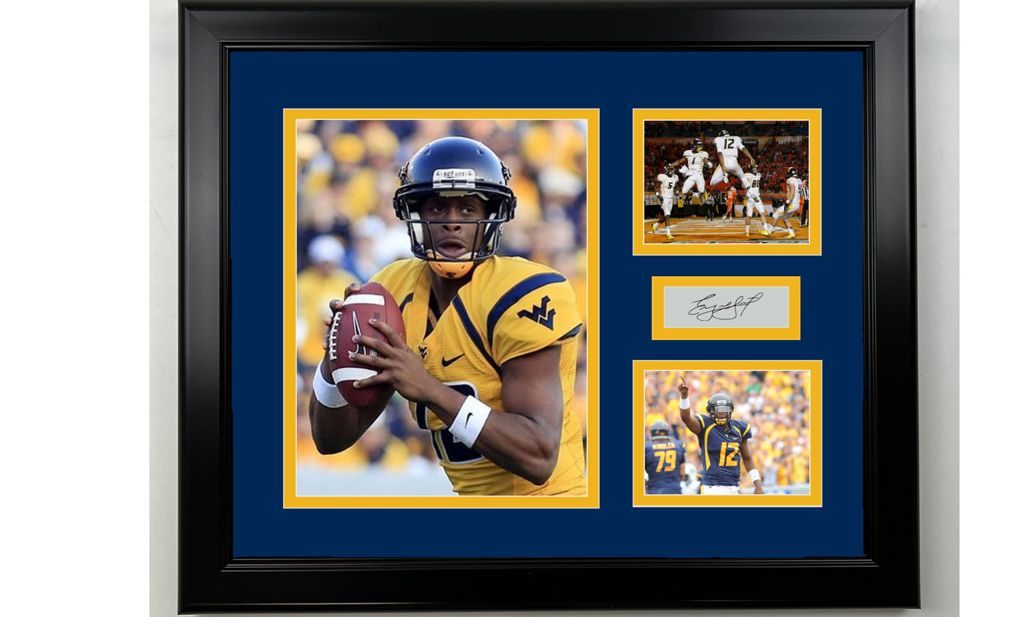 Framed Geno Smith West Virginia Mountaineers Facsimile Laser Engraved Signature Football 14x11 3 Photo Collage