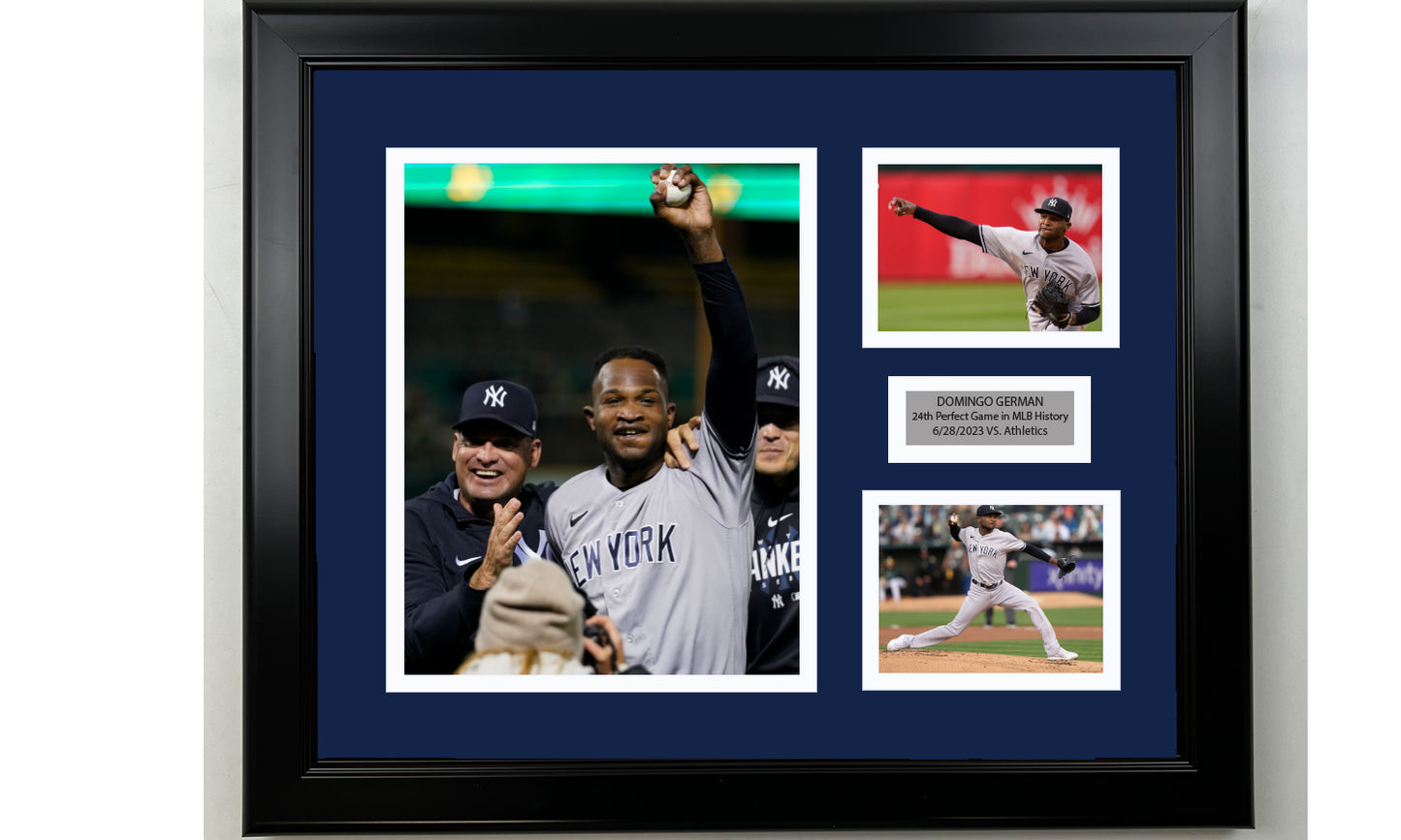 Framed Domingo German Perfect Game New York Yankees Facsimile Laser Engraved Signature Baseball 14x11 3 Photo Collage