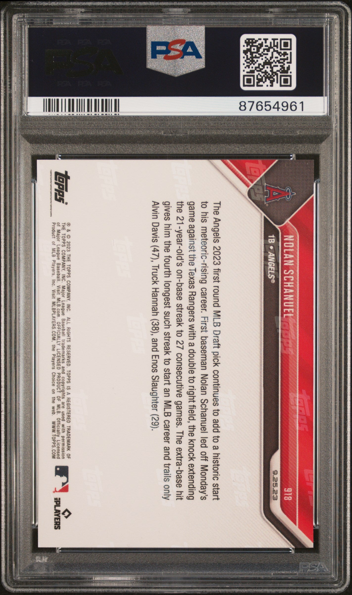 Graded 2023 Topps Now Nolan Schanuel #918 Rookie RC Baseball Card PSA 10 Gem Mint