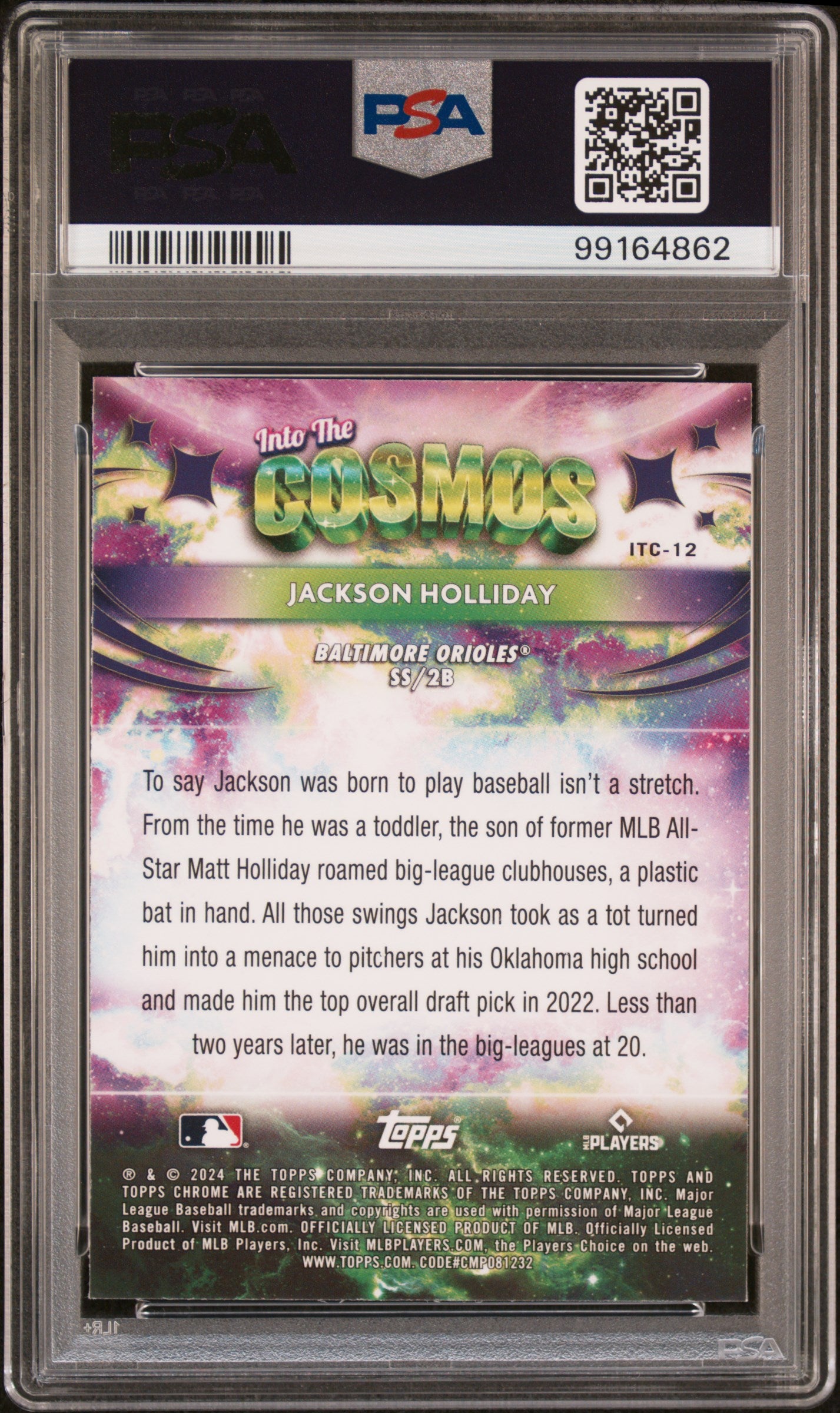 Graded 2024 Topps Cosmic Chrome Jackson Holliday #12 Into the Cosmos Rookie RC Baseball Card PSA 10 Gem Mint