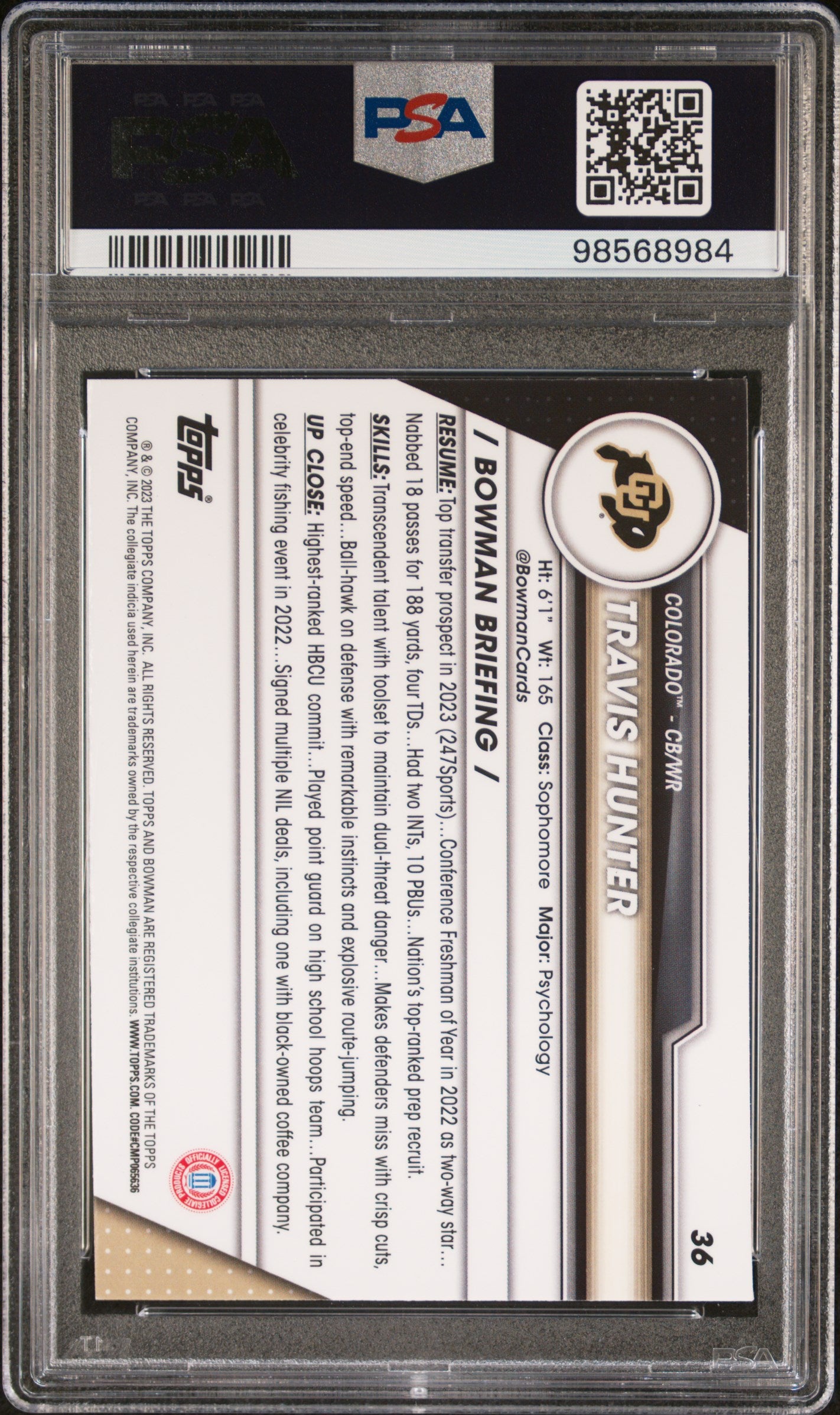 Graded 2023 Topps Bowman U Chrome Travis Hunter #36 Pink Rookie RC Football Card PSA 9 Mint