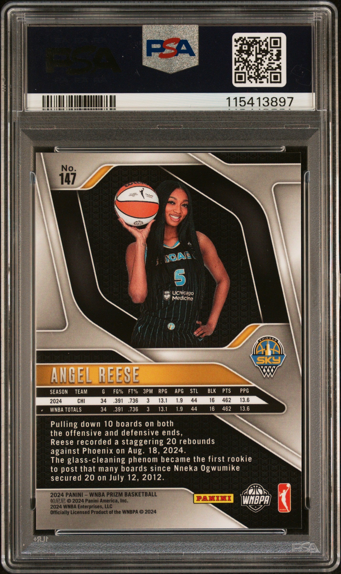 Graded 2024 Panini Prizm Angel Reese #147 Rookie RC Basketball Card PSA 9 Mint