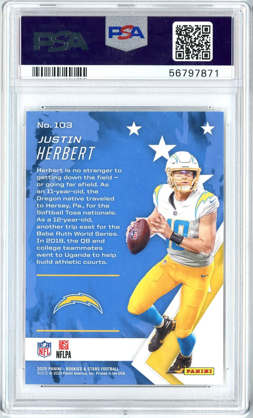 Graded 2020 Panini R & S Justin Herbert #103 Rookie RC Football Card PSA 10 Gem Mint