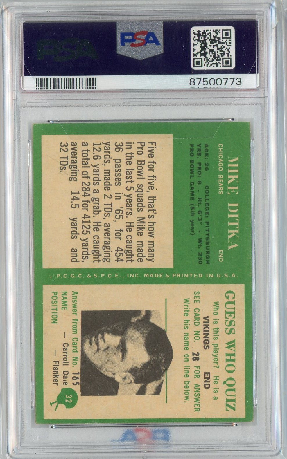 Graded 1966 Philadelphia Mike Ditka #32 Football Card PSA 6 EX-MT
