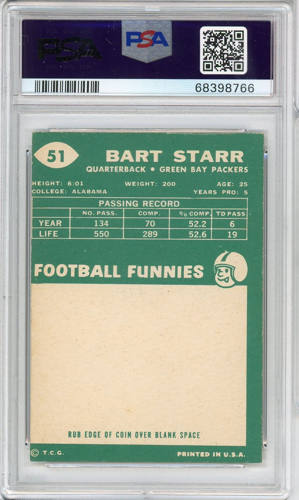 Graded 1960 Topps Bart Starr #51 Football Card PSA 5 Excellent
