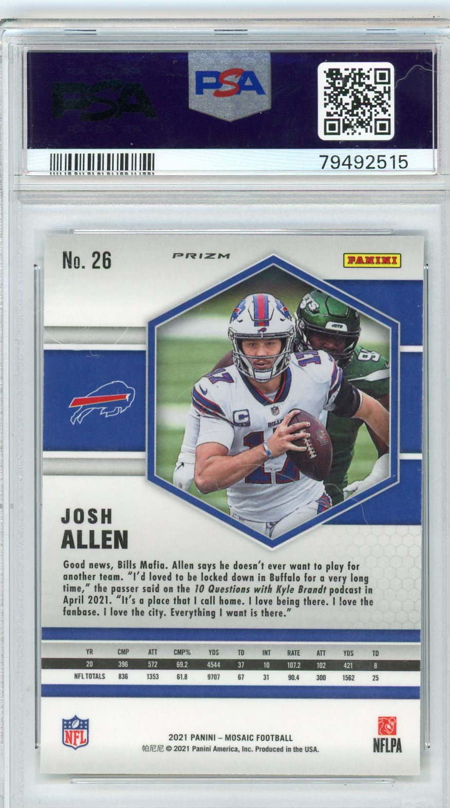 Graded 2021 Panini Mosaic Josh Allen #26 Reactive Blue Football Card PSA 10 Gem Mint