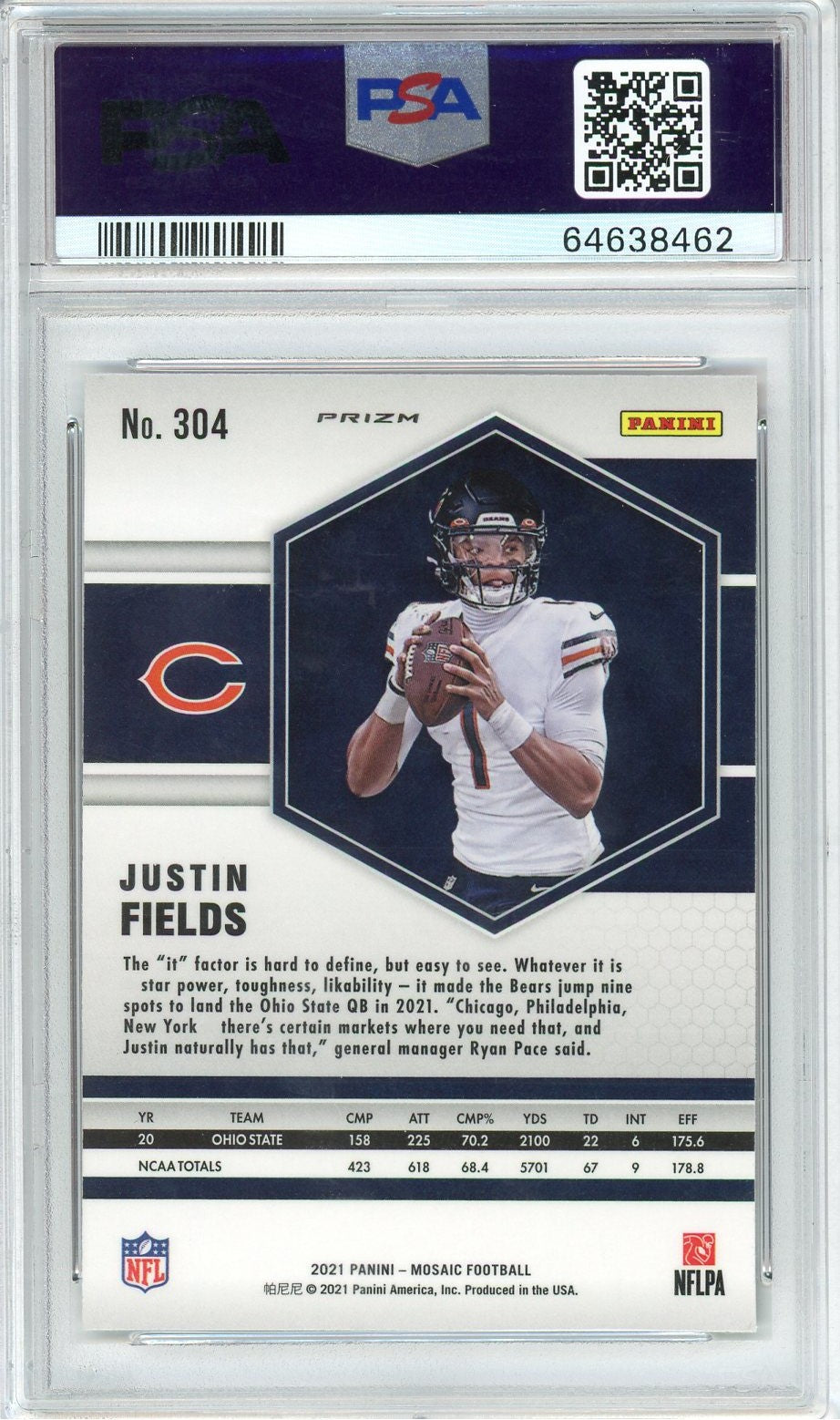 Graded 2021 Panini Mosaic Justin Fields #304 Reactive Orange Rookie RC Football Card PSA 10 Gem Mint