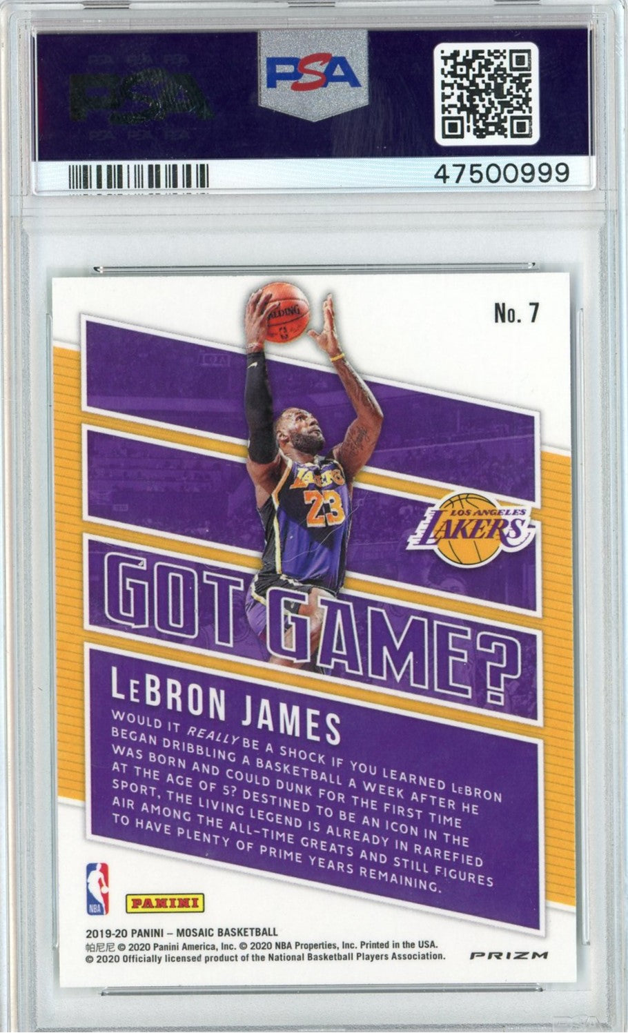 Graded 2019 Panini Mosaic LeBron James #7 Got Game? Green Mosaic Basketball Card PSA 10 Gem Mint