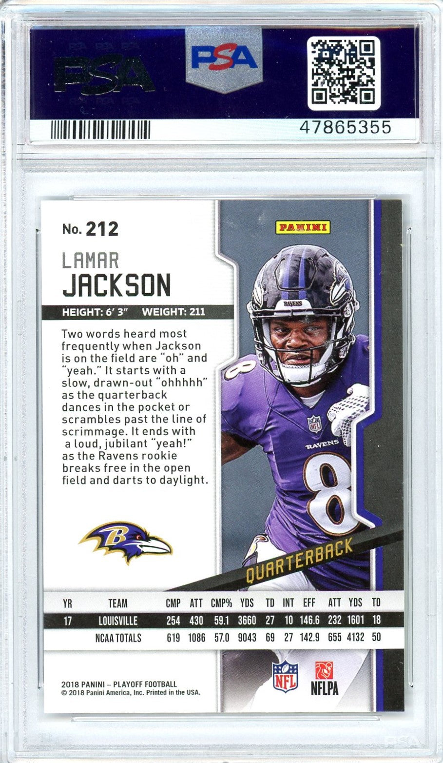 Graded 2018 Panini Playoff Lamar Jackson #212 Rookie RC Football Card PSA 10 Gem Mint