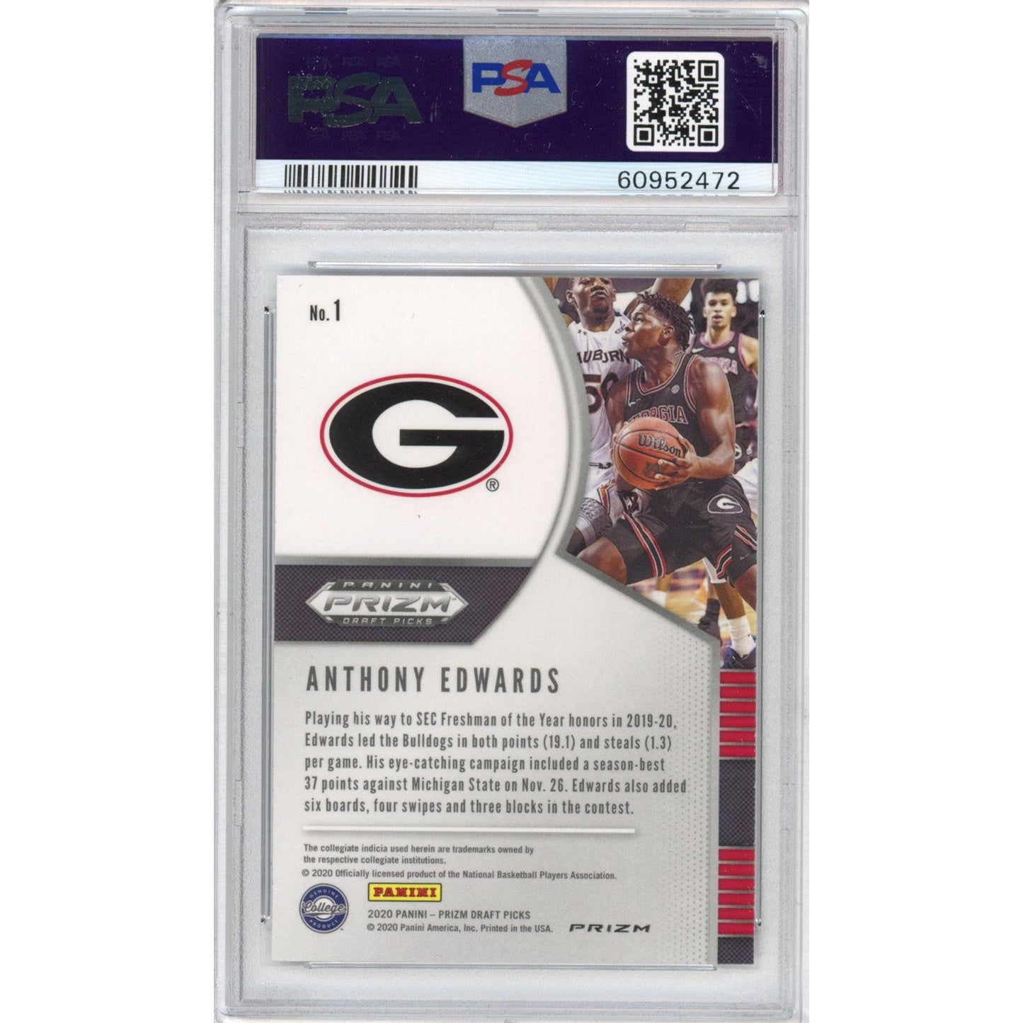 Graded 2020 Panini Prizm DP Anthony Edwards #1 Silver Rookie RC Basketball Card PSA 10 Gem Mint