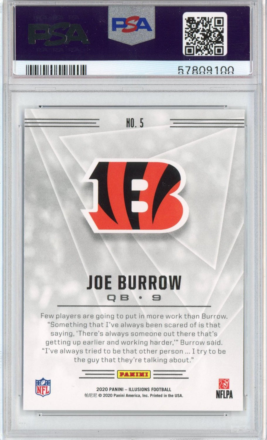 Graded 2020 Panini Illusions Joe Burrow #5 Retail Rookie RC Football Card PSA 9 Mint