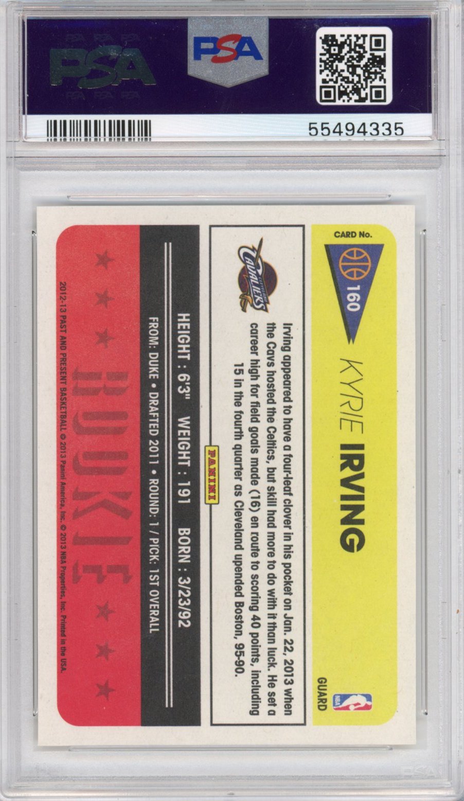 Graded 2012-13 Panini Past & Present Kyrie Irving #160 Rookie RC Basketball Card PSA 10 Gem Mint