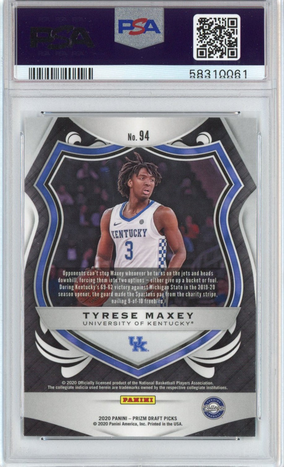 Graded 2020-21 Panini Prizm DP Draft Picks Tyrese Maxey #94 Crusade Rookie RC Basketball Card PSA 10 Gem Mint