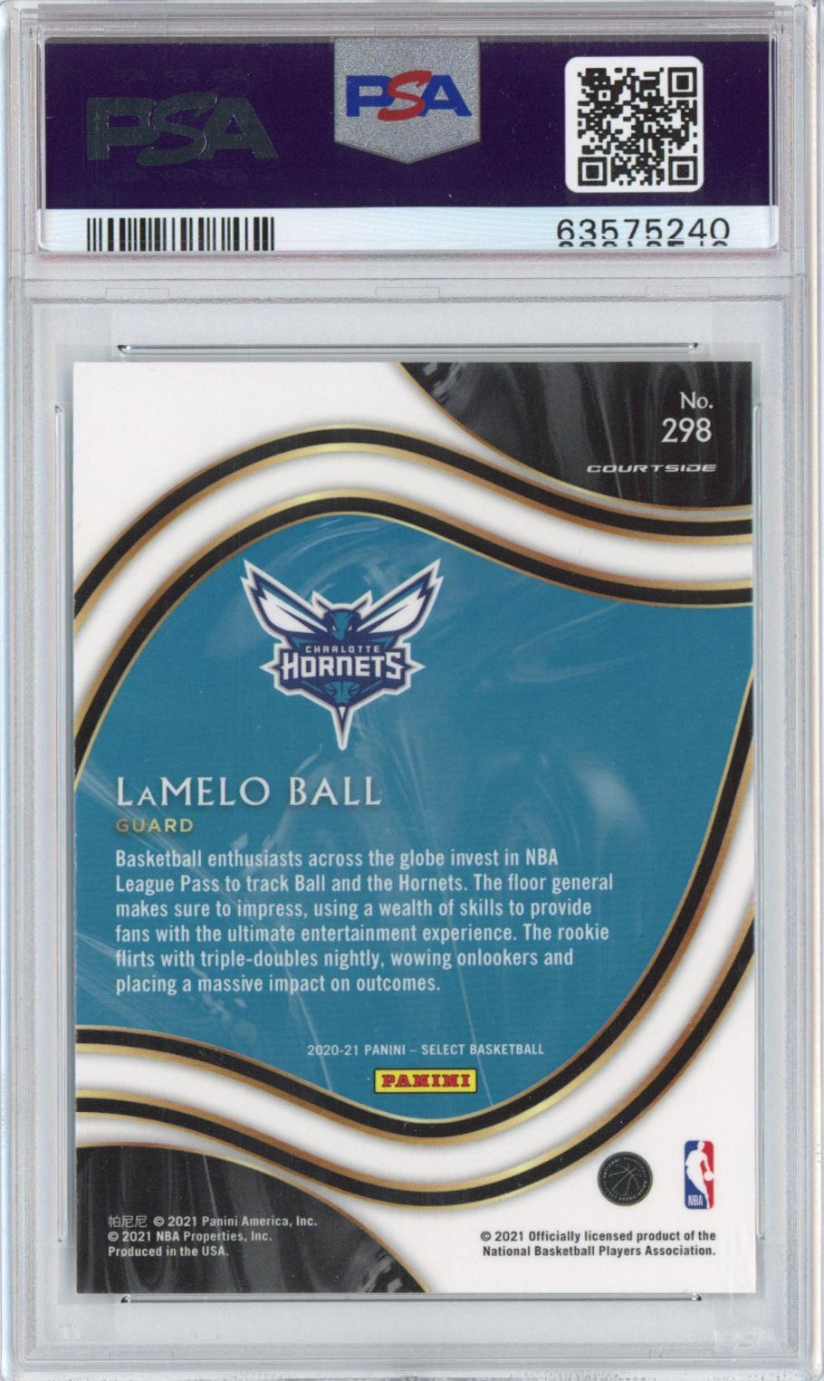 Graded 2020-21 Panini Select LaMelo Ball #298 Rookie RC Basketball Card PSA 10 Gem Mint