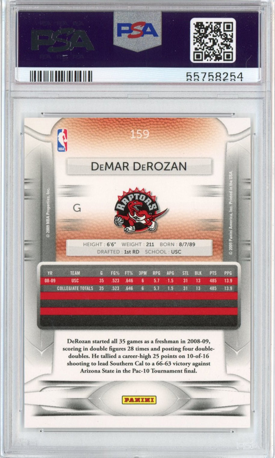Graded 2009-10 Panini Prestige DeMar DeRozan #159 Rookie RC Basketball Card PSA 10 Gem Mint