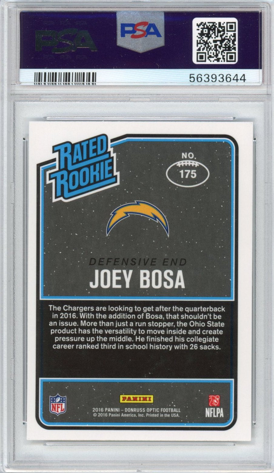 Graded 2016 Panini Donruss Optic Joey Bosa #175 Rookie RC Football Card PSA 10 Gem Mint