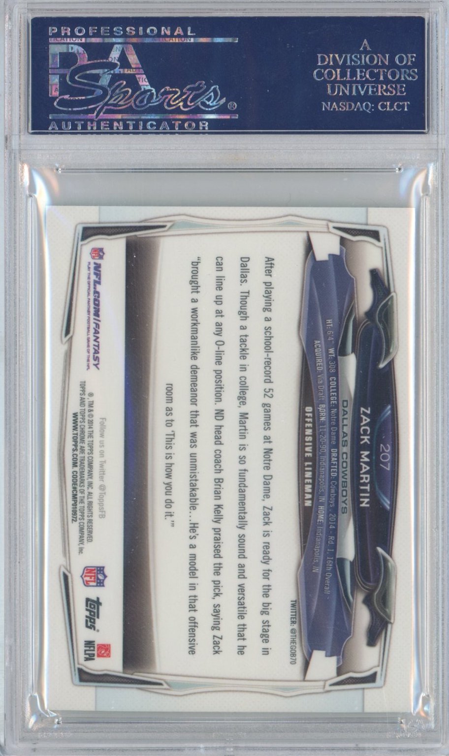 Graded 2016 Topps Chrome Zack Martin #207 Rookie RC Football Card PSA 10 Gem Mint