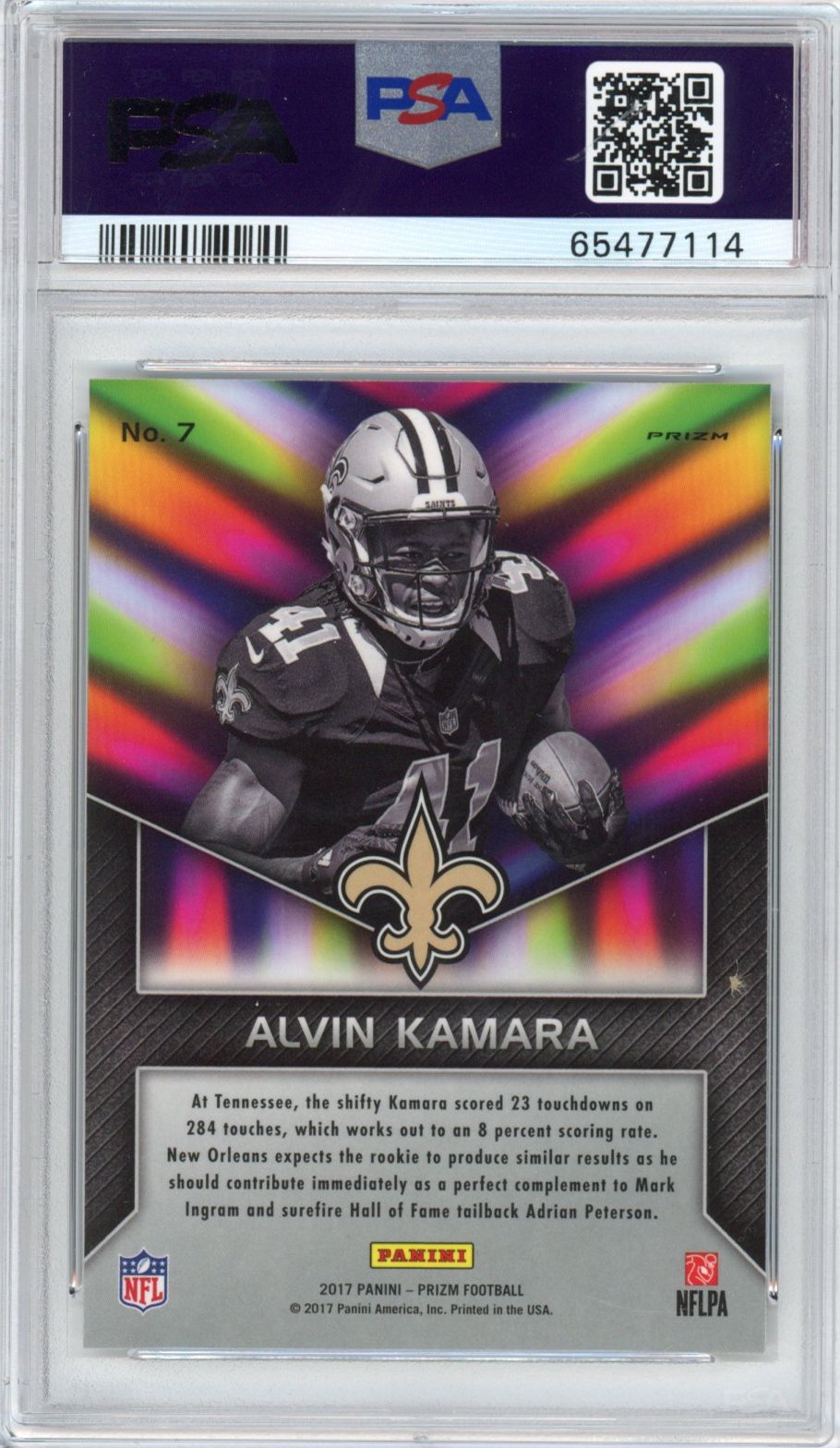 Graded 2017 Panini Prizm Alvin Kamara #7 Instant Impact Rookie RC Football Card PSA 10 Gem Mint