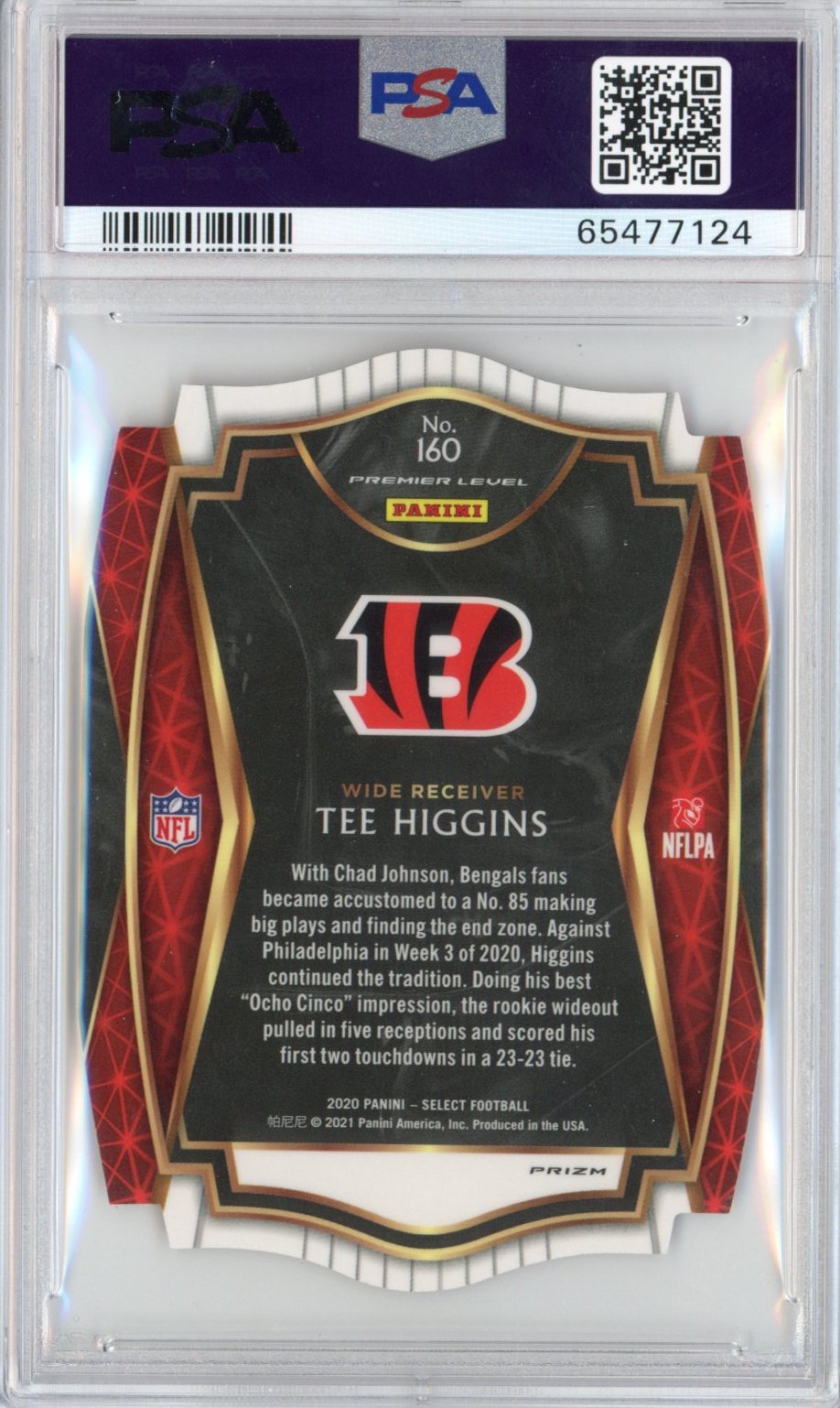 Graded 2020 Panini Select Tee Higgins #160 Die-Cut Red Prizm Premier Level Rookie RC Football Card PSA 10 Gem Mint