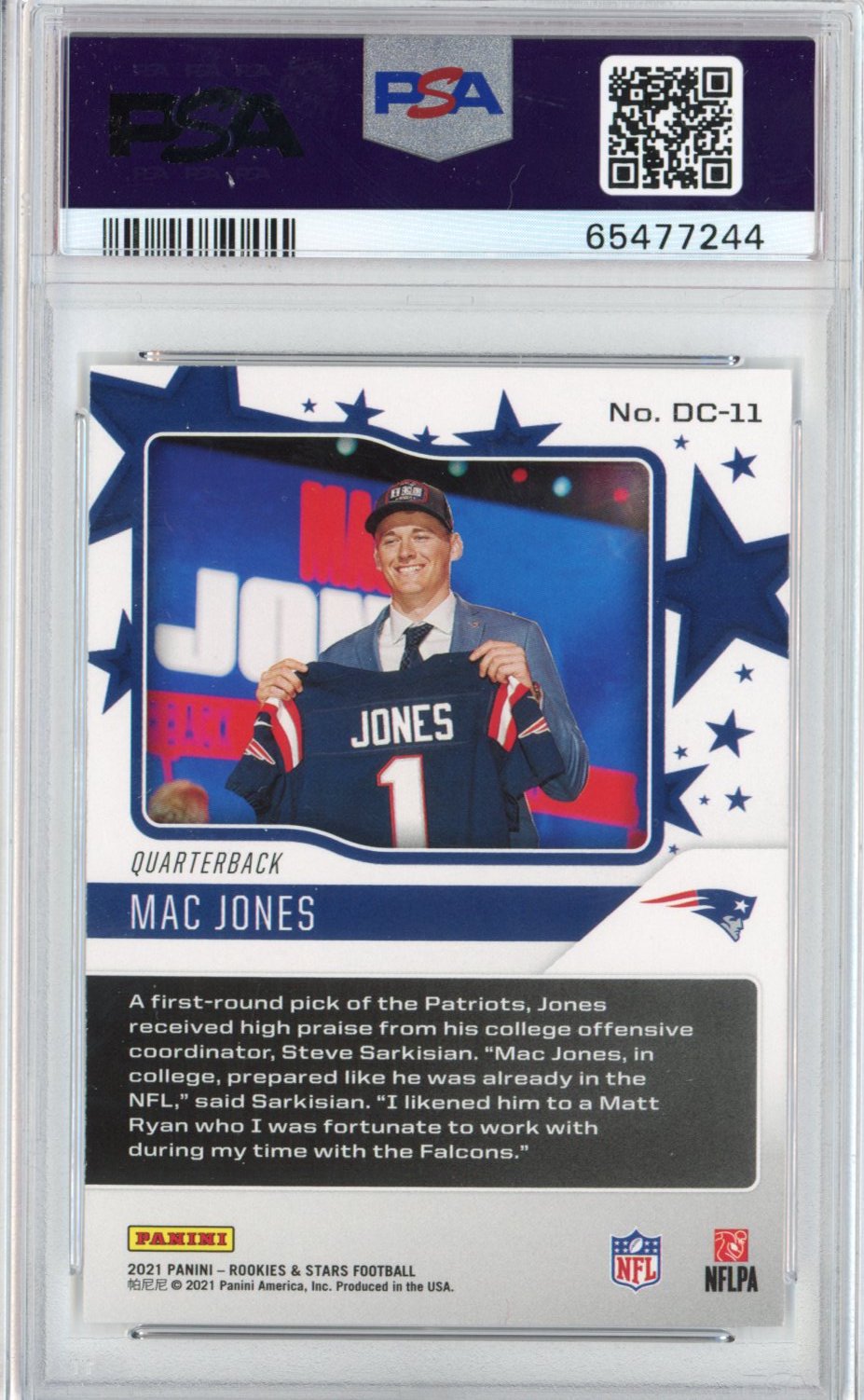 Graded 2021 Panini Rookies & Stars Mac Jones #DC-11 Draft Class Rookie RC Football Card PSA 9 Mint