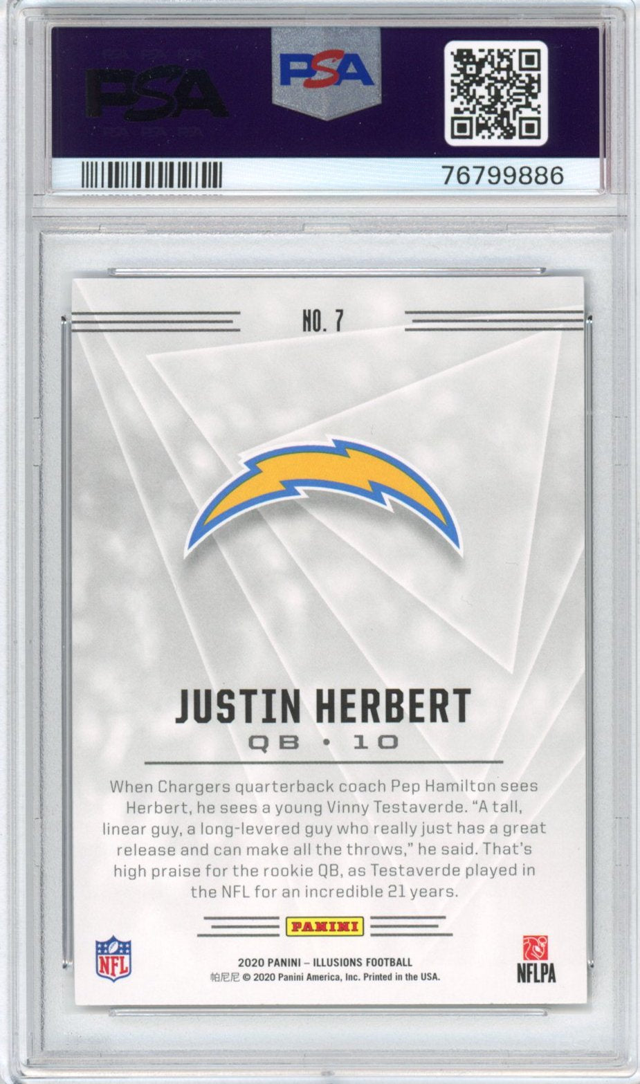 Graded 2020 Panini Illusions Justin Herbert #7 Retail Rookie RC Football Card PSA 9 Mint
