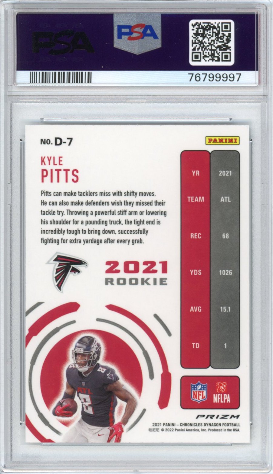 Graded 2021 Panini Chronicles Kyle Pitts #D7 Dynagon Silver Prizm Rookie RC Football Card PSA 10 Gem Mint