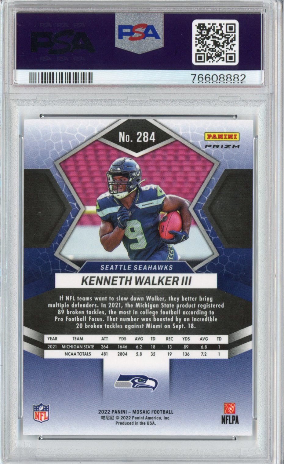Graded 2022 Panini Mosaic Kenneth Walker III #284 Silver Rookie RC Football Card PSA 10 Gem Mint