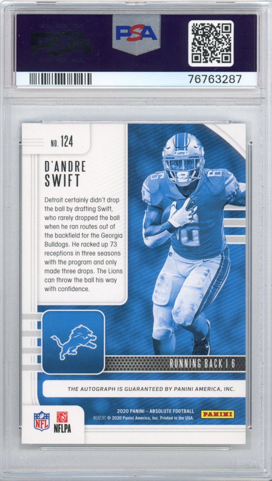 Graded 2020 Panini Absolute D'Andre Swift #124 Sig Spectrum Blue #/30 Rookie RC Football Card PSA 8 Auto 10