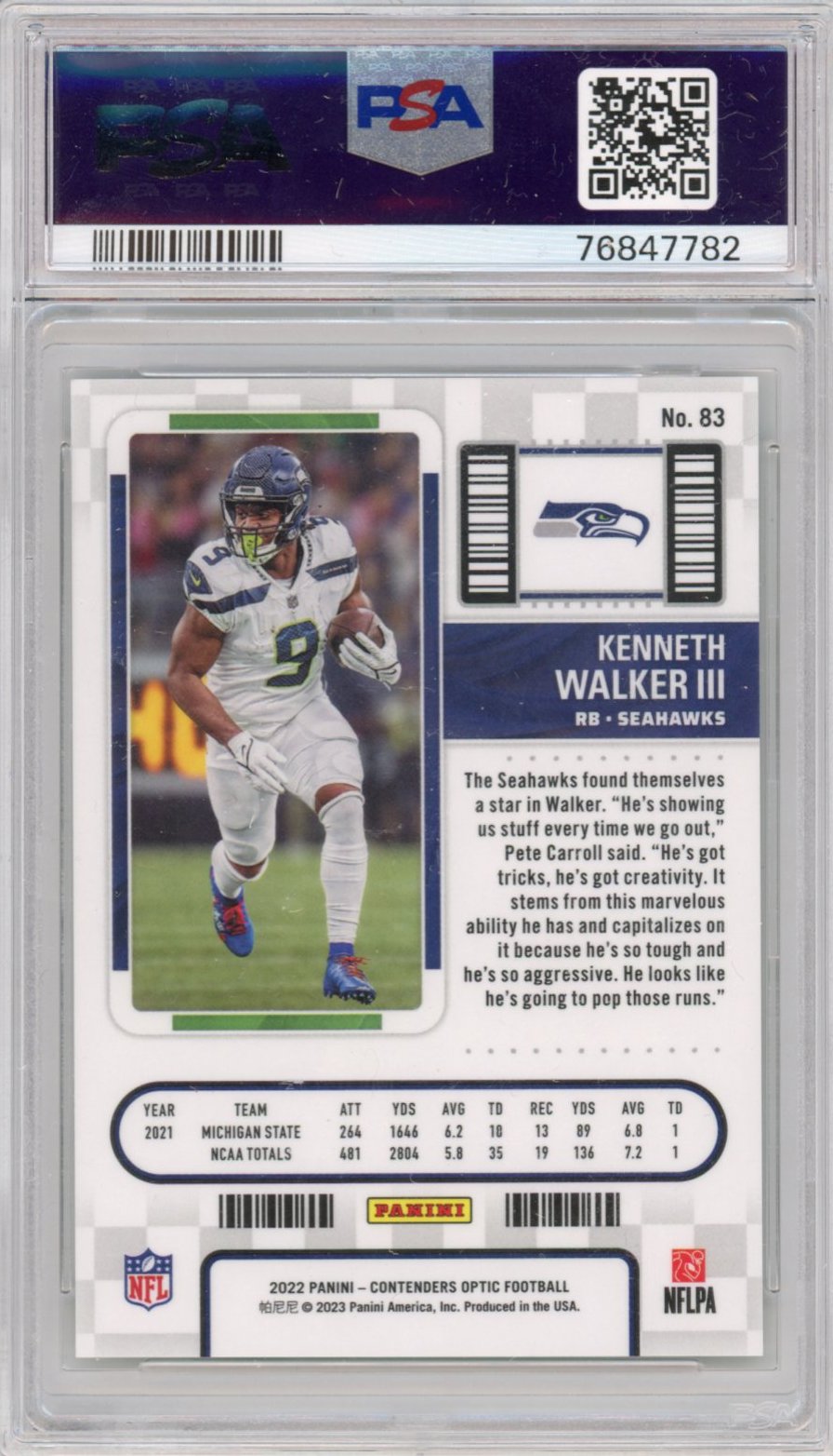Graded 2022 Panini Contenders Optic Kenneth Walker III #83 Rookie RC Football Card PSA 10 Gem Mint