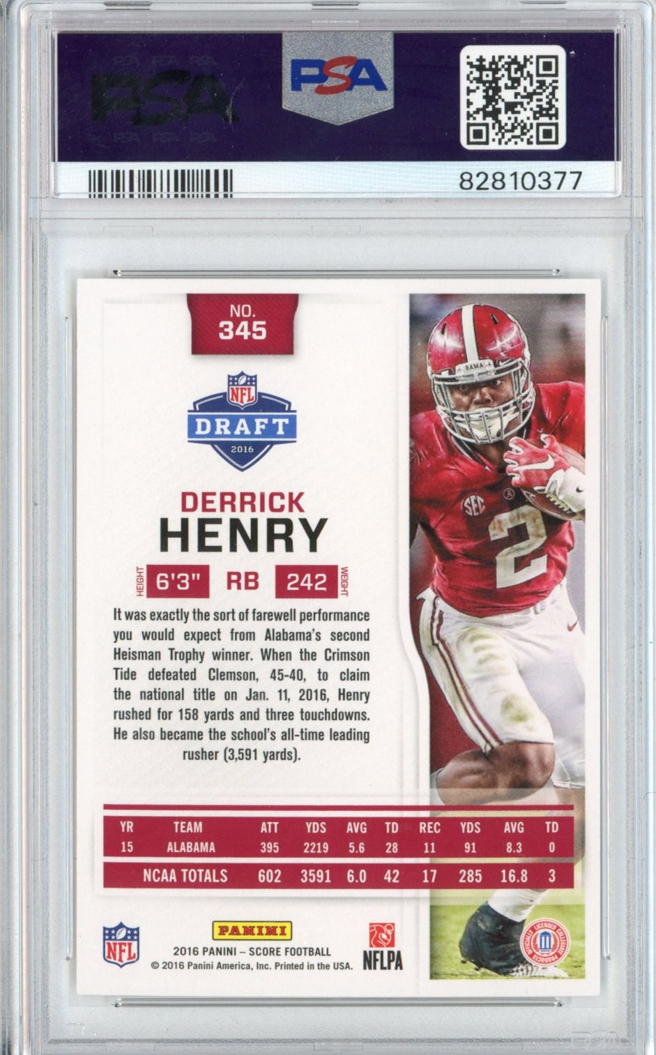Graded 2016 Panini Score Derrick Henry #345 Rookie RC Football Card PSA 9 Mint