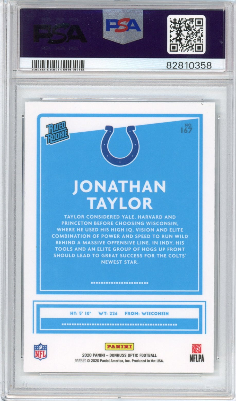 Graded 2020 Panini Donruss Optic Jonathan Taylor #167 Rookie RC Football Card PSA 9 Mint