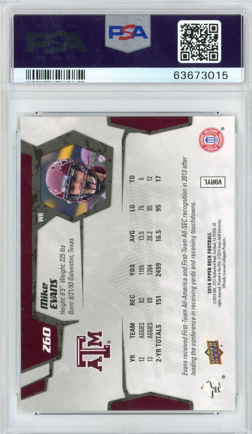 Graded 2014 Upper Deck Mike Evans #260 Rookie RC Football Card PSA 10 Gem Mint