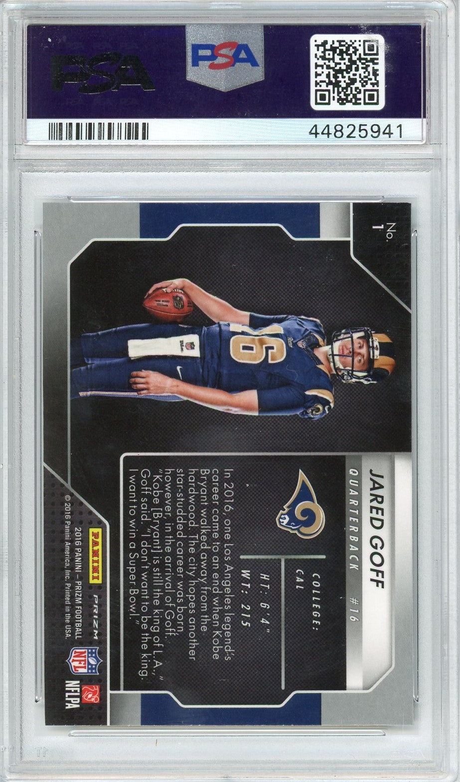 Graded 2016 Panini Prizm Jared Goff #1 Rookie Introductions Rookie RC Football Card PSA 10 Gem Mint