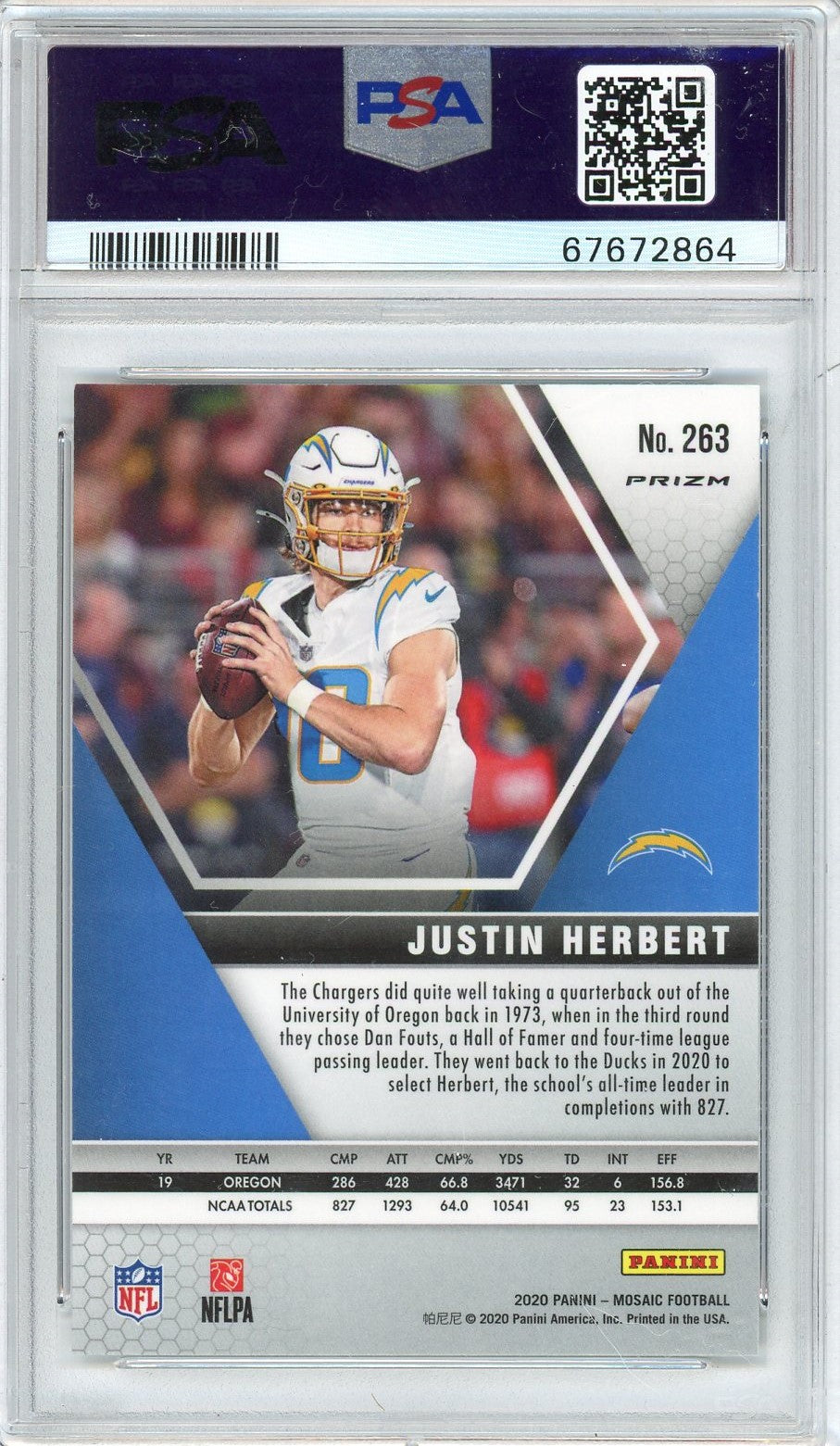 Graded 2020 Panini Mosaic Justin Herbert #263 Mosaic Rookie RC Football Card PSA 9 Mint