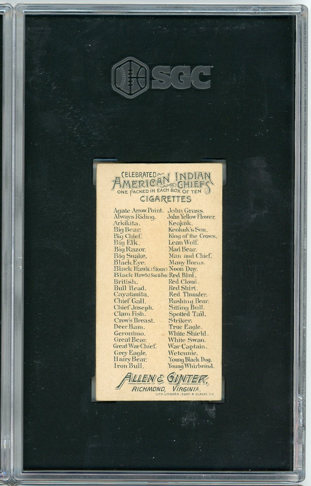 Graded 1888 Allen & Ginter American Indian Chiefs N2 Geronimo Baseball Tobacco Card SGC 5 Excellent