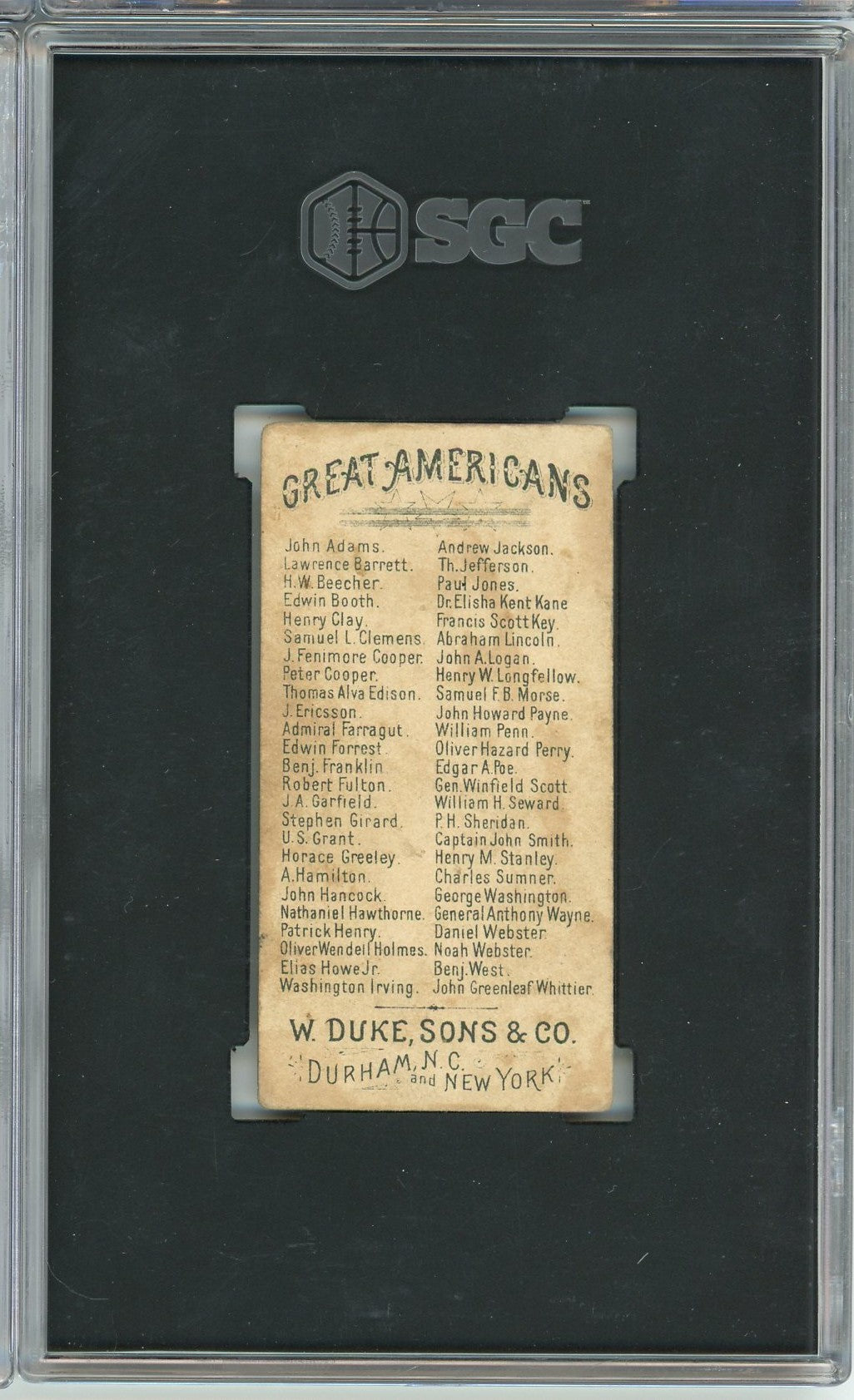 Graded 1888 W. Duke, Sons & Co. N76 Great Americans #N76 William Penn Baseball Tobacco Card SGC 1.5
